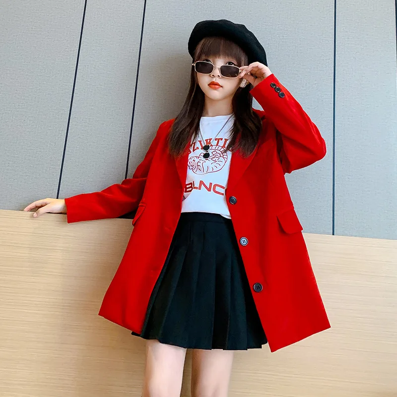 

Kids Clothes for Teens Spring Autumn Fashion New Coat Red Suits Uniform Children's Clothing Outerwear Formal Tops 8 10 12 14 Yrs