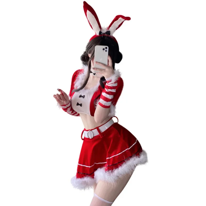 

Women Christmas Xmas Lady Santa Claus velvet dress sexy lingerie set Halloween cosplay costume sweet maid girl uniform