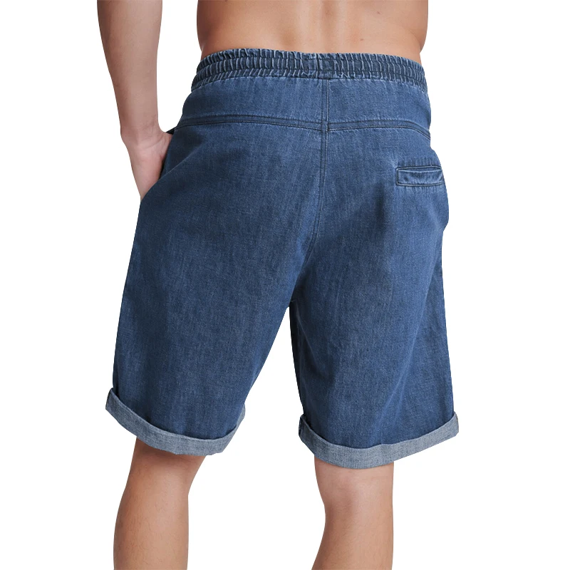 New summer denim shorts men's solid elastics loose casual pants