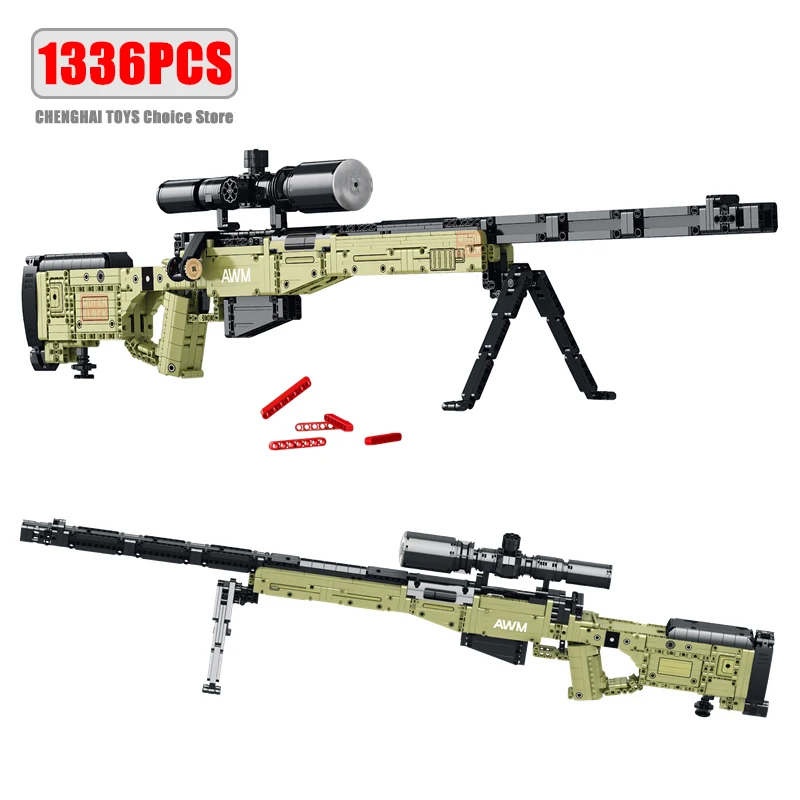 Military Weapons AWM Sniper Rifles Model Building Blocks MOC Army Large Firearms Arms Bricks DIY Guns Toys For Boys Adults Gifts 1