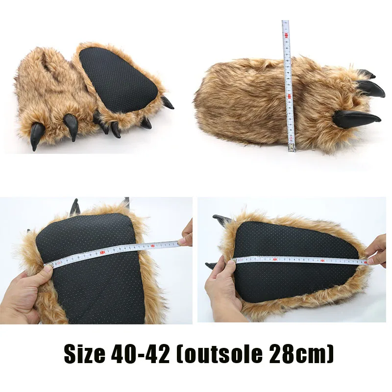 Winter Flauschige Hausschuhe für Herren, Bärenpfoten-Schuhe, Übergröße, Braun, Tier-Bären-Fell-Hausschuhe, Indoor-Flops, Herren-Hausschuhe – Detail 12