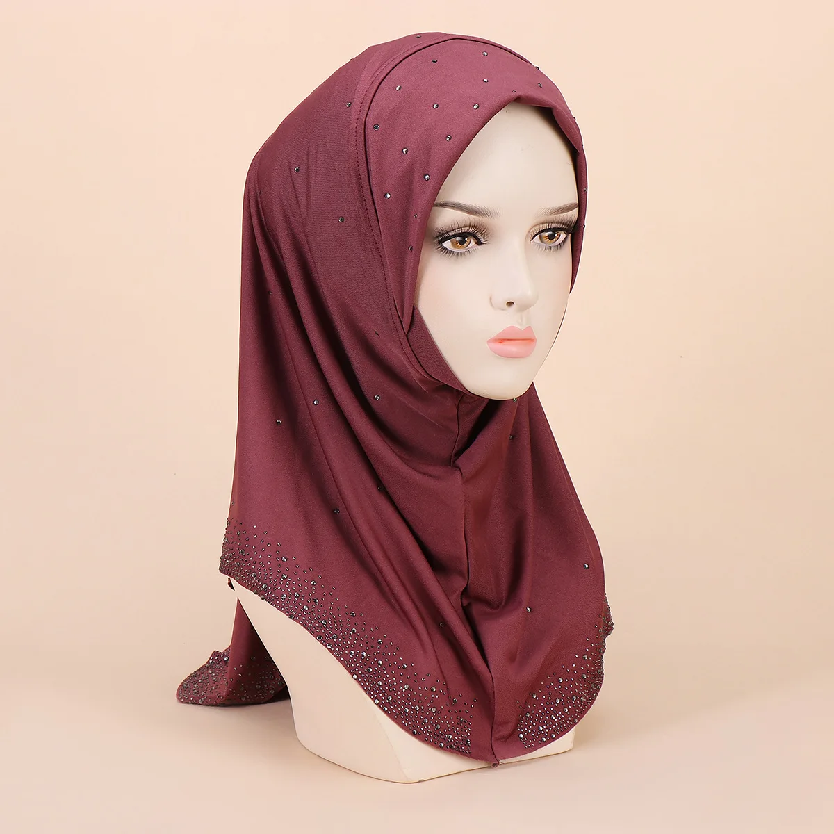 

Autumn & Winter Models Ladies Shawl Ladies Headband Red Bottom Hat New Elegant Solid Colour Hot Drilling Simple Pullover Beanie