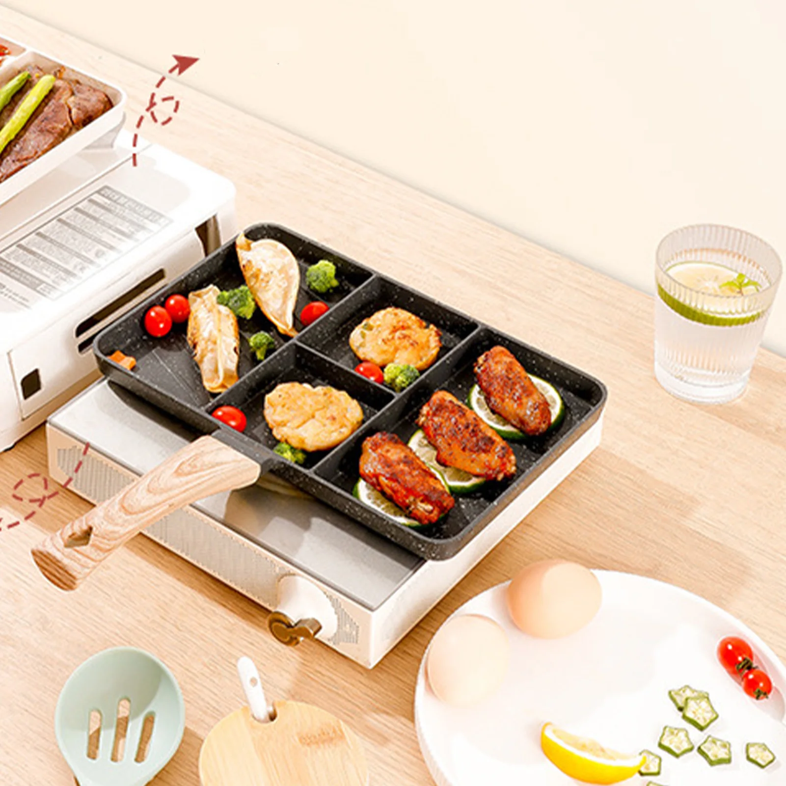 Nonstick Grill Pan Heat Resistant Divided Grilling Pan Multifunctional Portable Frying With Section Skillet kitchen supplies