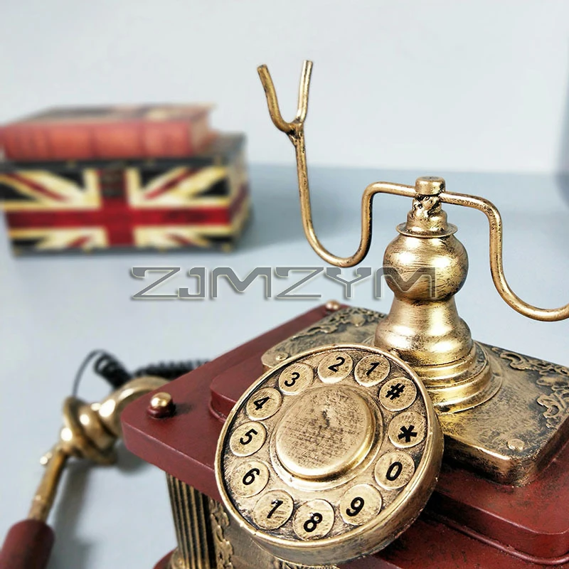 Retro Dial Telephone Wired Landline Antique Rotary Phone for Home Office