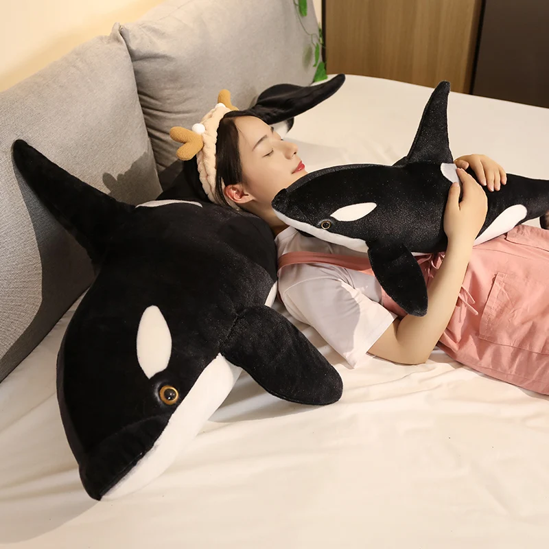 새로운 살아있는 Orcinus Orca 검은 킬러 고래 플러시 장난감 큰 물고기 헝겊 인형 상어 박제 바다 동물 어린이 생일 선물