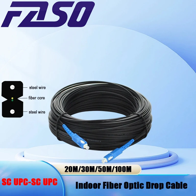 Indoor SC/UPC Fiber Optic Drop Cable Single Mode Simplex Indoor Drop Cable Patch Cord Optical Fiber Cable Indoor Fiber Cable 30m sc apc fiber optic patch cord single mode g657a1 indoor fibre optica drop cable apc optical cable   lszh jacket ftth