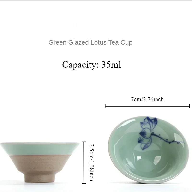 1pc Hand-painted open slice ice cracked rough pottery cup, Japanese master green glaze lotus tea cup, kung fu tea set