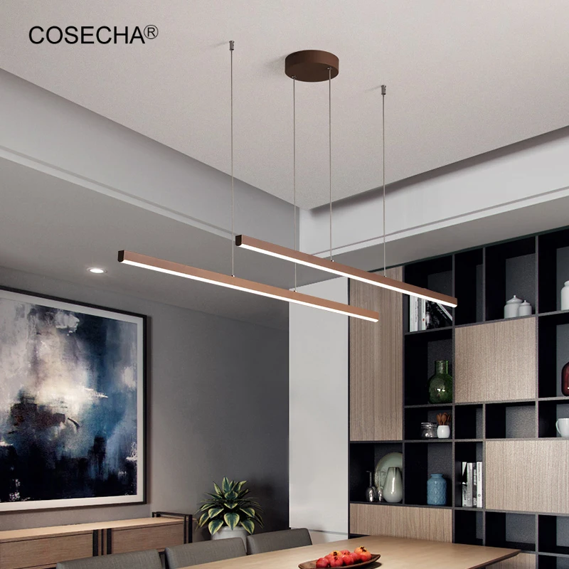 

Светодиодная Люстра для кухонного островка, современные подвесные светильники, подвесные светильники для столовой кофейного цвета, L40/60/80/100/120 см, Подвесная лампа