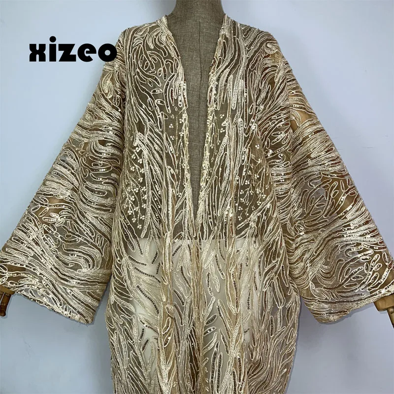 XIZEO Summer Women Cardigan stitch Cocktail sexcy Boho Maxi African Holiday long Sleeve cottonfeeling Robe kimono kaftan