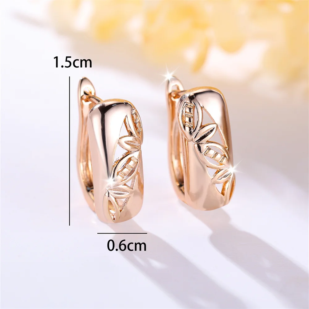 Antique Hollow Smooth Metal Leaf Hoop Earrings For Women Vintage Gold Color Ear Buckle Wedding Jewelry Engagement Party Gifts