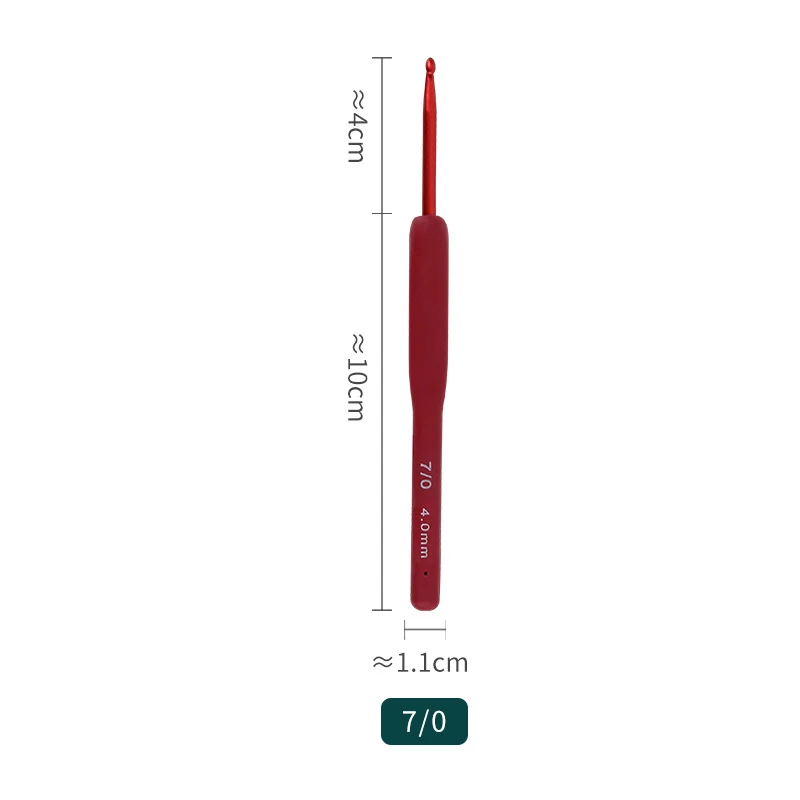Premium Aluminum Crochet Hooks with Soft Red Rubber-Grip Handles for Knitting and Braiding
