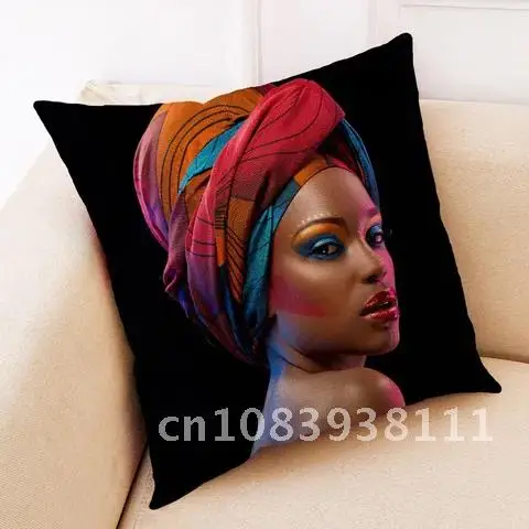 

African Women Printed Pillowcase Home Decoration Accessories Throw Pillow Covers Kawaii Room Decor Linen Blend Cushion Cover