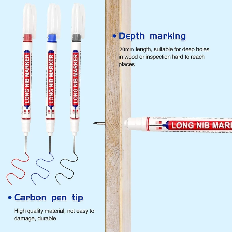 Markers Pen 6pcs 20MM Red/Black/Blue/White/Green Ink Long Head Markers Bathroom Woodworking Decoration Multi-purpose Deep Hole