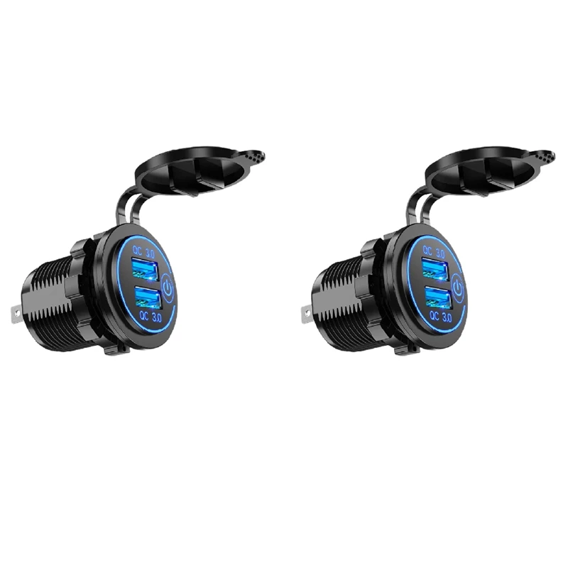 

2X Quick Charge 3.0 Dual USB Car Charger 12V 36W USB Fast Charger With Switch For Boat Motorcycle Truck Golf Cart Blue