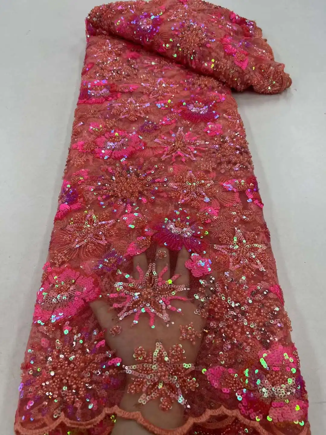 5 Yards Latest High End Dubai Heavy Beaded Lace Fabrics 2023 Luxury