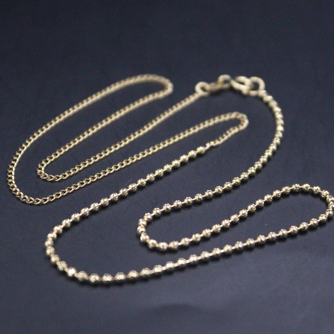 

Real 18K Yellow Gold Chain For Women 1.6mm AB Style Beaded Link Cable Necklace 45cm/18inch Stamp Au750