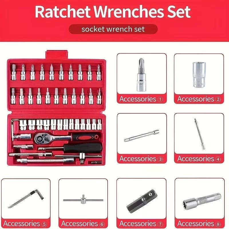 46-Piece Comprehensive Auto Mechanic Repair Tool Set with Ratchet Wrench