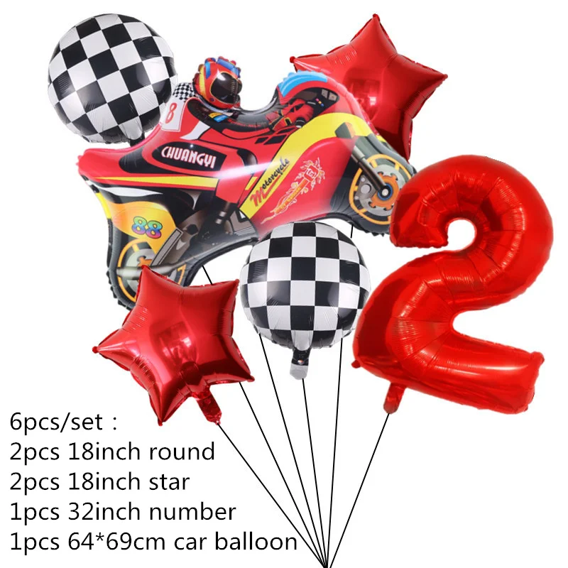 6 Stück Motorradhelm-Ballon 32 Zoll Zahlenballons Geburtstagsdekoration Jungen Rennwagen Dirt Bike Motocross Rad Party-Zubehör – Detail 2