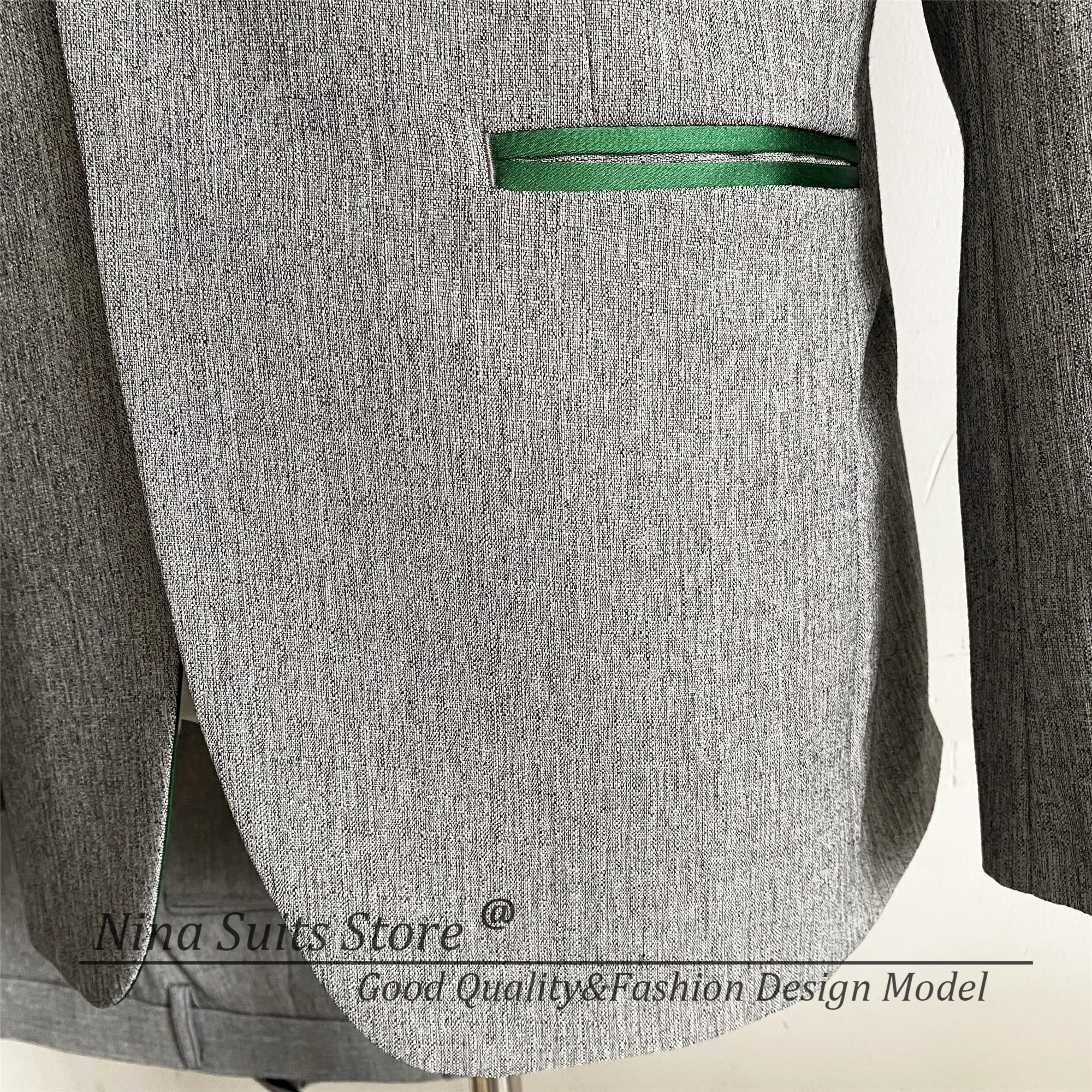 G&N Thick Wedding Groom Suits Grey Green Lapel Blazer Vest Pants New Business Man Party Prom Suits Host Singer Show Tuxedos