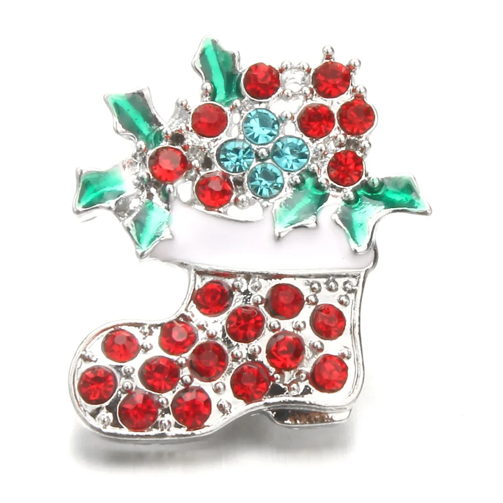 20pcs New Snap Jewelry 18mm Snap Buttons Crystal Rhinestone Christmas sock Snaps for Bracelet Bangle Necklace