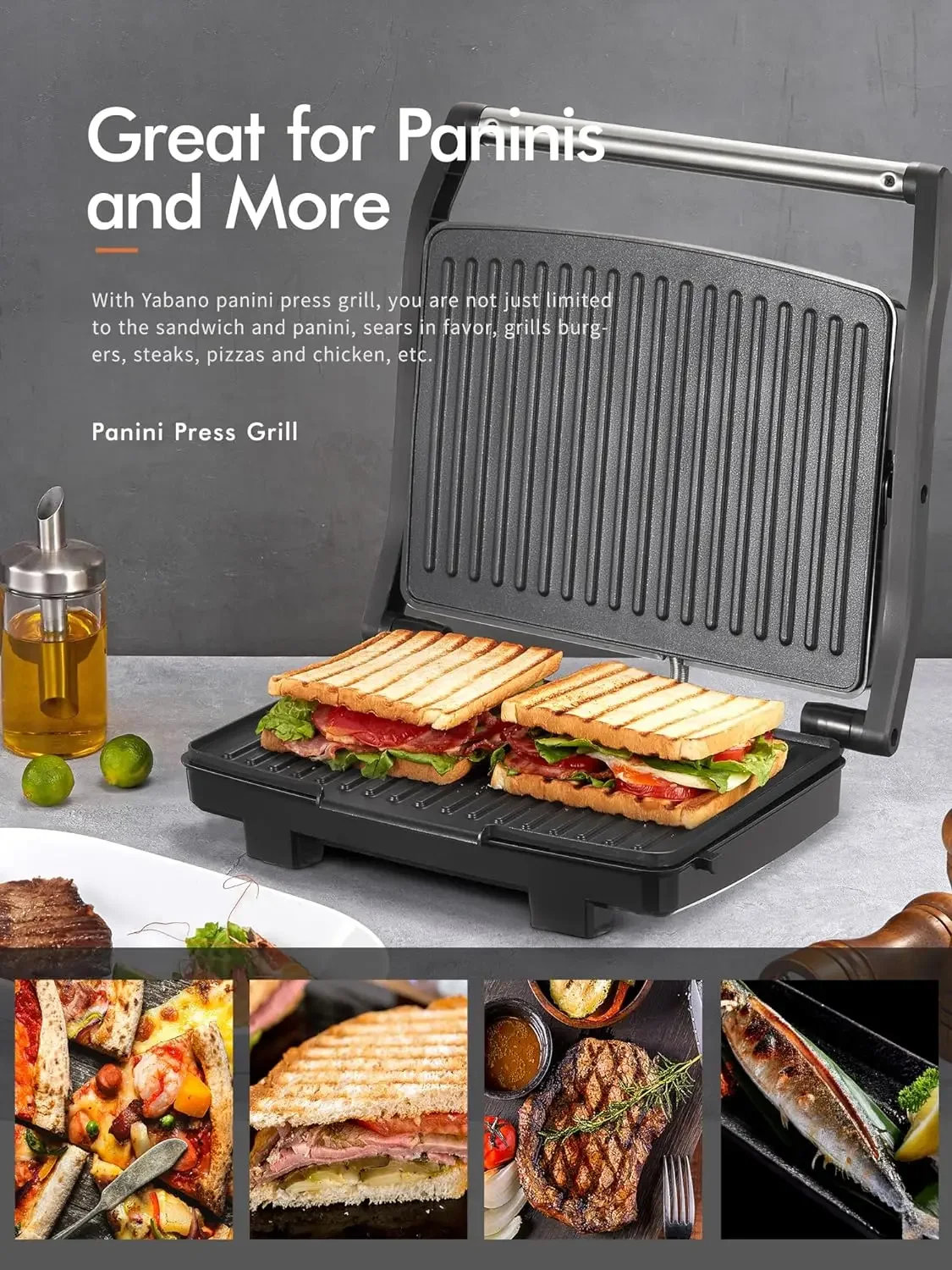 NEW Panini Press Grill, Gourmet Sandwich Maker, Electric Indoor Grill with Non-Stick Cooking Plate and Removable Drip Tray 4