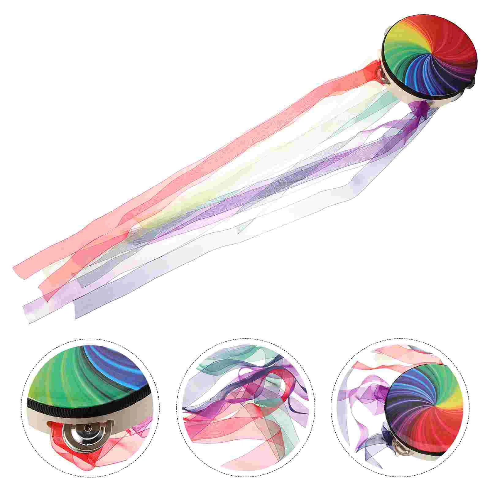 

Tambourines With Ribbons Drum Wooden for Kids Tambourines Adults Instrument Child with Ribbons