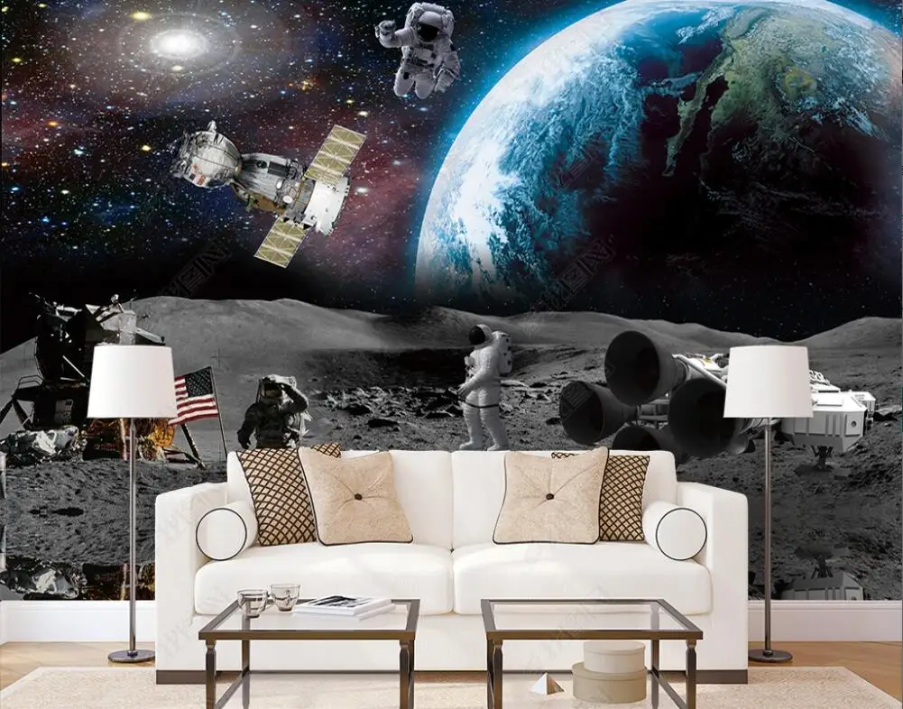 

3d photo wallpaper custom mural cosmos starry sci-fi space astronaut landing on moon earth home decor wallpaper for living room