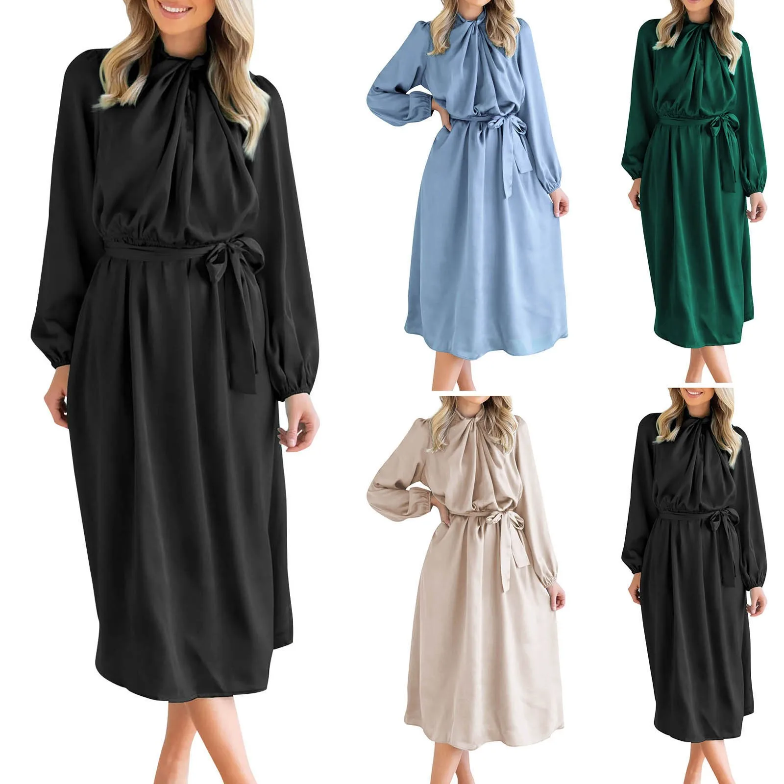 

Women'S Dress Vacation Party Casual Solid Color Bundle Waist Dresses Classic And Versatile Dress Summer Woman 2023 Vestidos