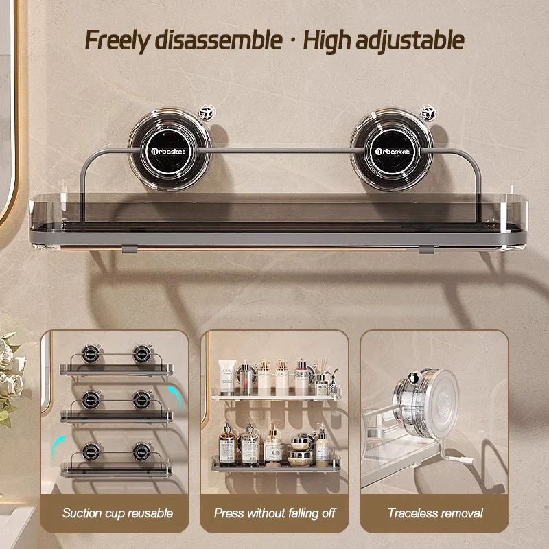 Bathroom Storage Rack Iron Strong Suction Cup No Drilling Wall Mounted Toilet Storage Rack Kitchen Storage Rack Household 3