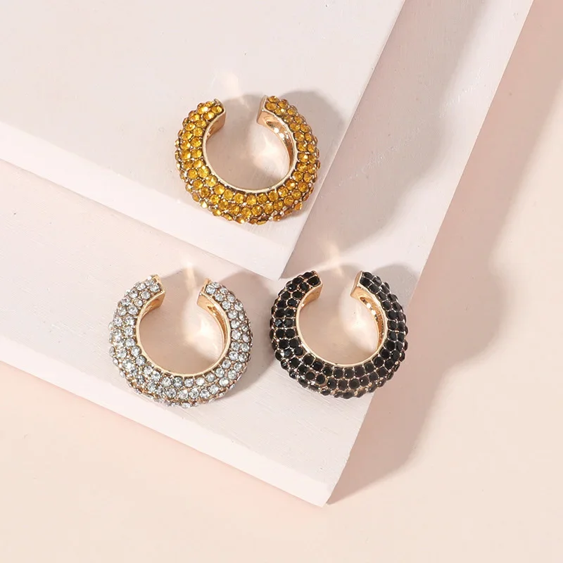 Women Jewelry Personality Accessories C-Shape Rhinestones Ear Clips Bohemian Colorful Ear Cuff Luxury Clip On Earring
