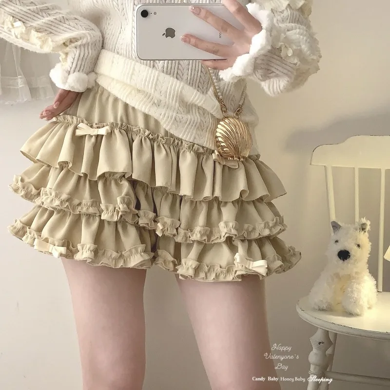 Fluffy Skirt Japan Cartoon Lovely Harajuku Lolita Gothic Y2k Self-control Gu Zao Cake Stacking Cake Bow Knot