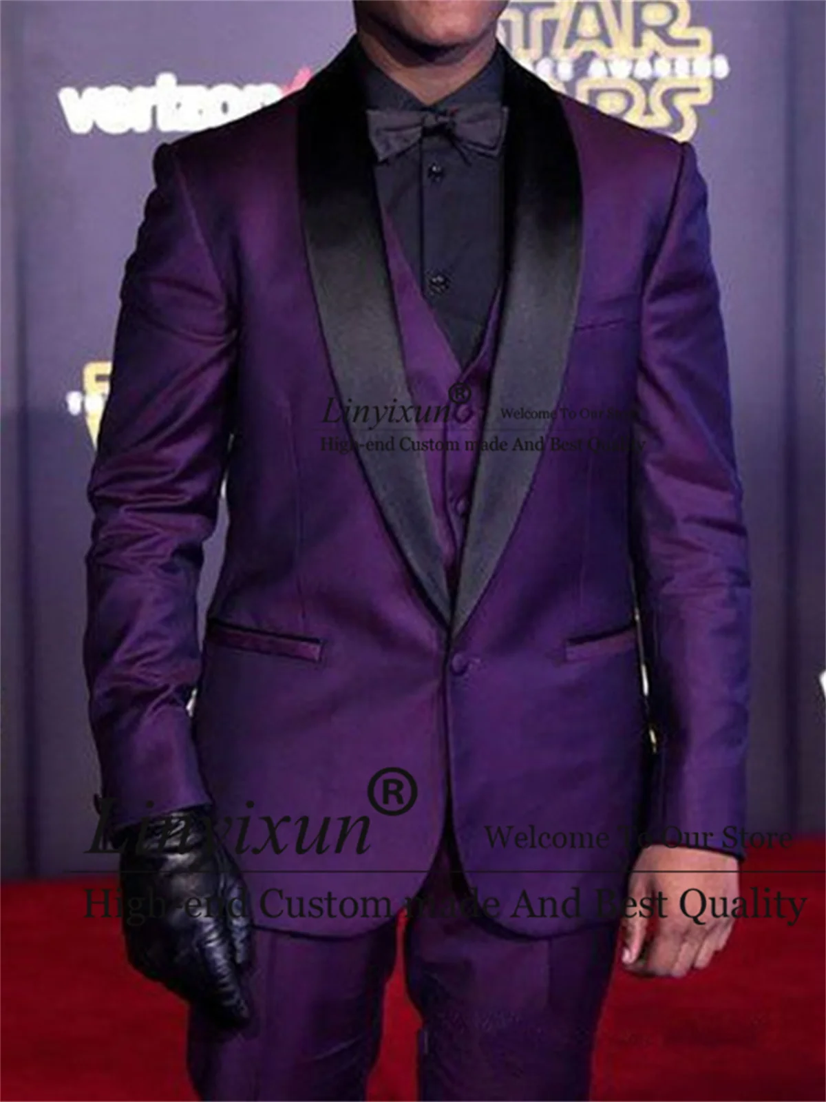 

Fashion Purple Wedding Suits For Men Shawl Lapel Groom Tuxedos 3 Pieces Groomsmen Formal Business Male Blazers Costume Homme