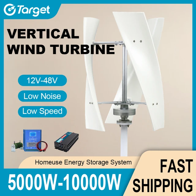 กังหันลม 48V แกนแนวตั้ง Alternative Energy Generator 6000W 220v AC ในครัวเรือนชุด Controller อินเวอร์เตอร์ 1