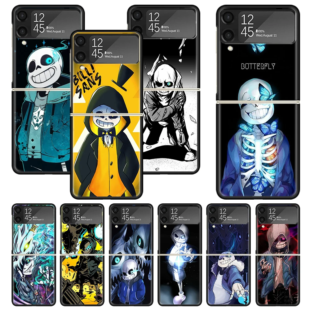 Undertale Papyrus Sans Doggo Print Case Per Samsung Galaxy Z Flip 3 4 5 5G Black Hard Cell Phone Shell Zflip3 Flip4 Flip5 Patter