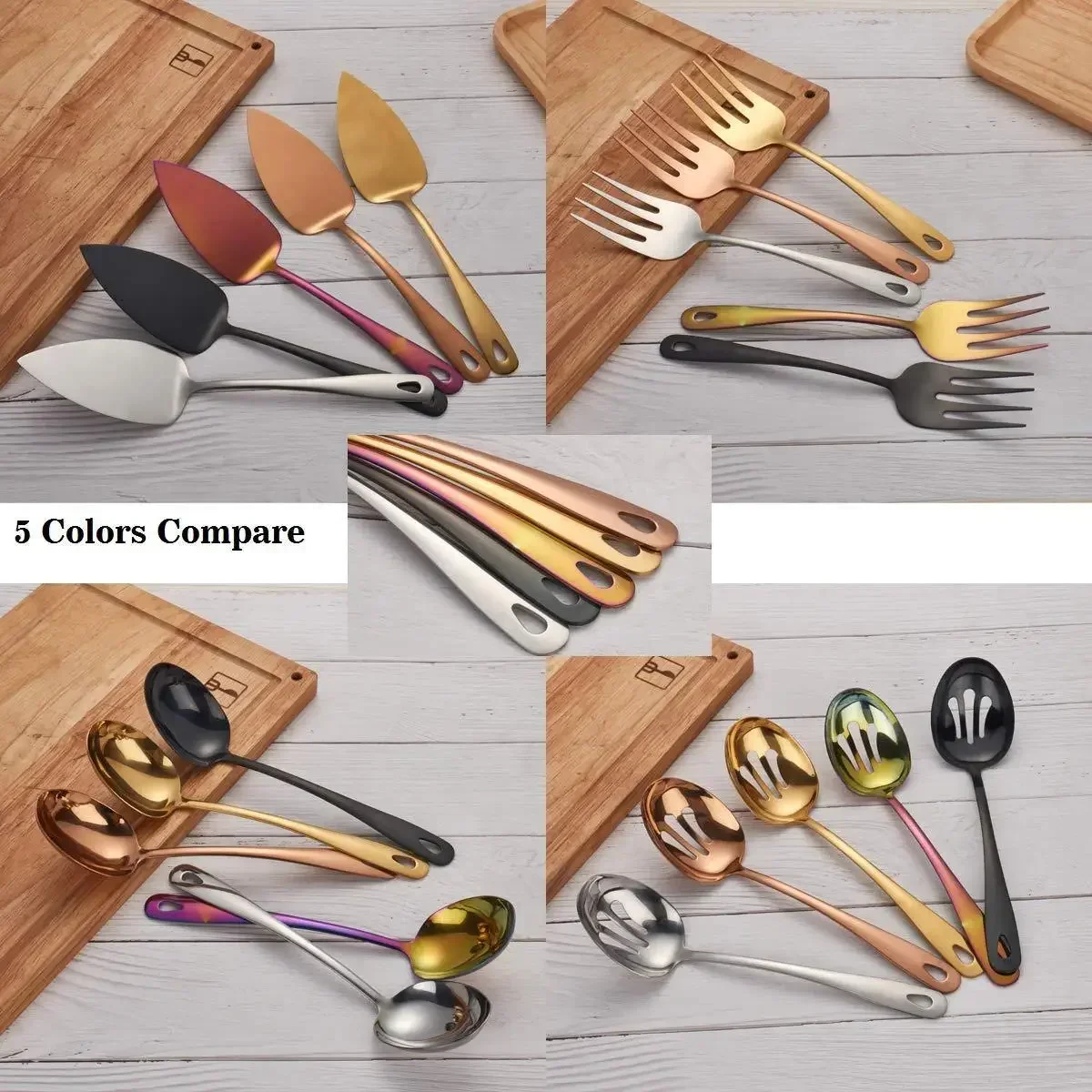 4pcs Stainless Steel Golden Tableware Suit Western Style Food Fork Spoon Cake Shovel Hotel Appliance Kitchen Utensils Tools