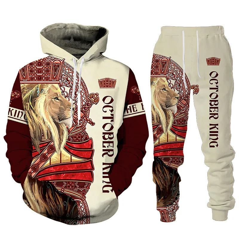 New 3D Printed Lion Hoodies+Pants Suit Men/Women 2 Pcs Sportwear Tracksuit Sets Pullover Autumn Sweatshirts Set Men's Clothing
