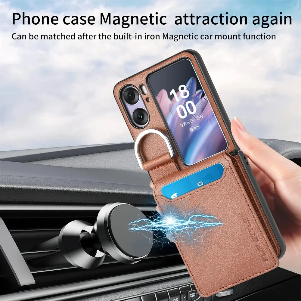 Magnetic Ring Holder Wallet Case with Kickstand - Vertical Litchi Pattern PU Leather Cover