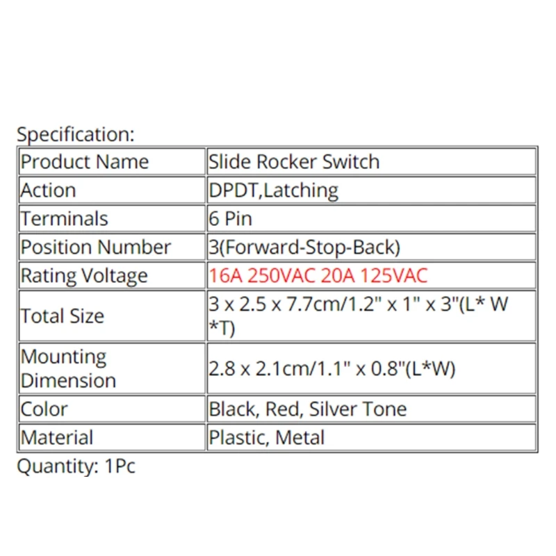 

Forward-Stop-Back DPDT 6Pin Latching Slide KCD4-604-6P