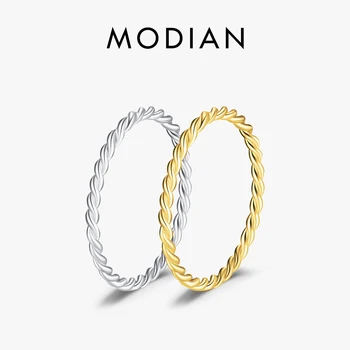 MODIAN 925 Sterling Silver Minimalista Intrecciato Impilabile Anello di Barretta di Modo Classico Colore Dell'oro Anelli Sottili Per Le Donne Gioielleria Raffinata