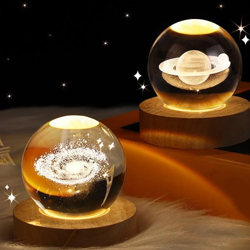USB LED Night Light Galaxy Crystal Ball Table Lamp 3D Planet Moon Lamp Bedroom Home Decor for Kids Party Children Birthday Gifts 4