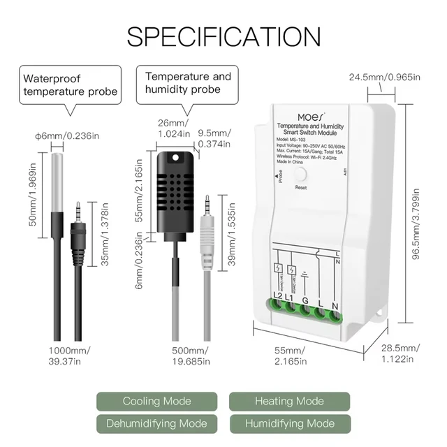 WiFi Smart Temperature Humidity Switch Module Sensor Dual Relay Output Smart Life App Wireless Controller Work with Alexa Google 6
