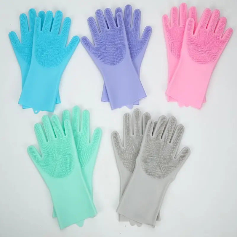 

Magic Silicone Dishwashing Scrubber Dish Washing Sponge Rubber Scrub Gloves Kitchen Cleaning 1 Pair