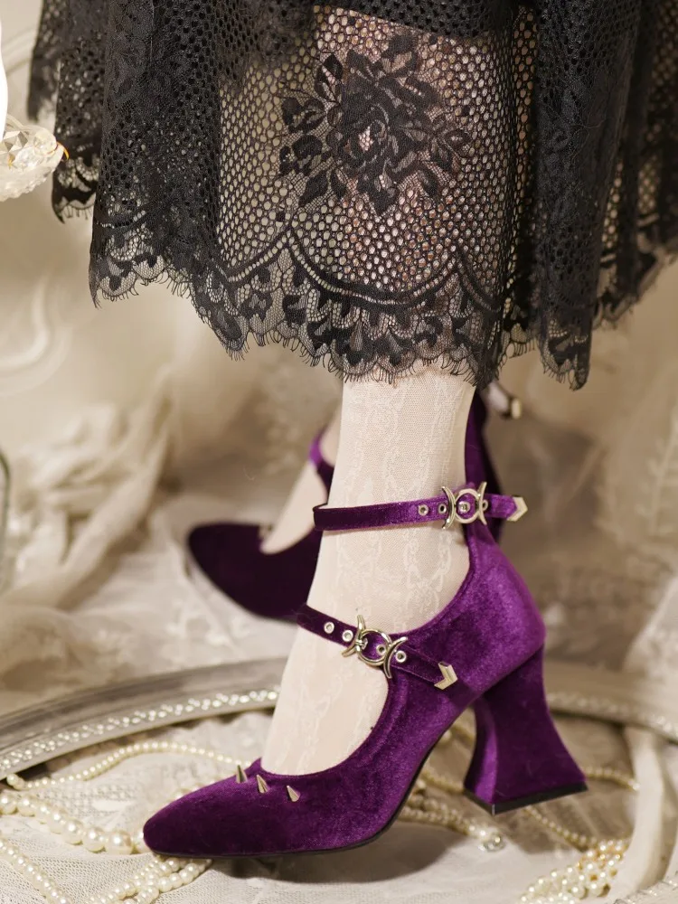 

Fashion Kawaii Feminine Anime Tea Party Gothic Pointed Toe High Heels 7cm Lolita Punk Sweet Girls Flower Wedding Lolita Shoes