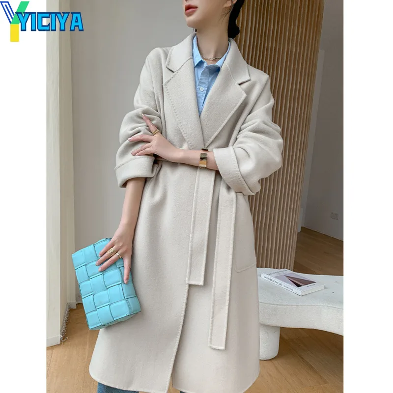 

YICIYA Women's Trench Coat Cashmere Windbreaker Jackets New Outerwear Female Outer Long Sleeve Vintage Overcoat Womans Clothing