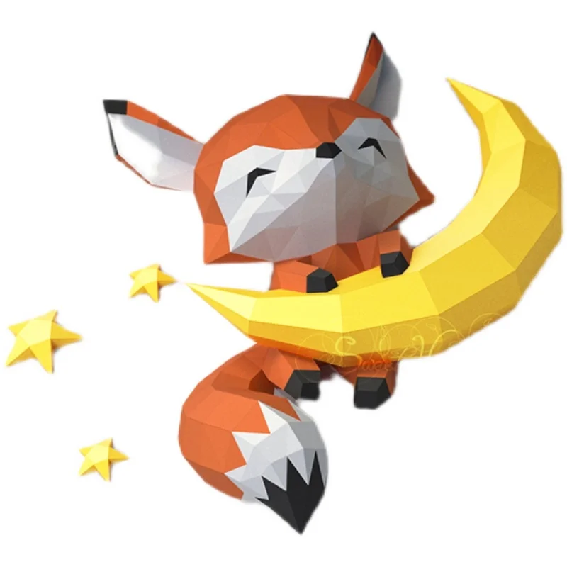 3D Paper Model Handmade Moon Fox Home Decor Wall Decoration Papercraft DIY Puzzles Educational Toys For Kids Gifts 3d paper model paper jigsaw puzzle