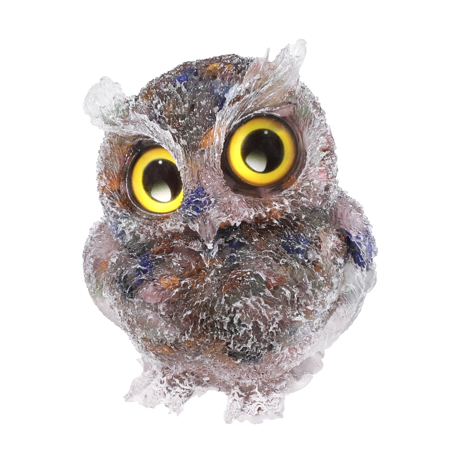 Natural Crystal Resin Owl Figurine Lovely Mini Animal Statue Healing Mineral Gravel Handmade Craft For Table Decor Home Ornament