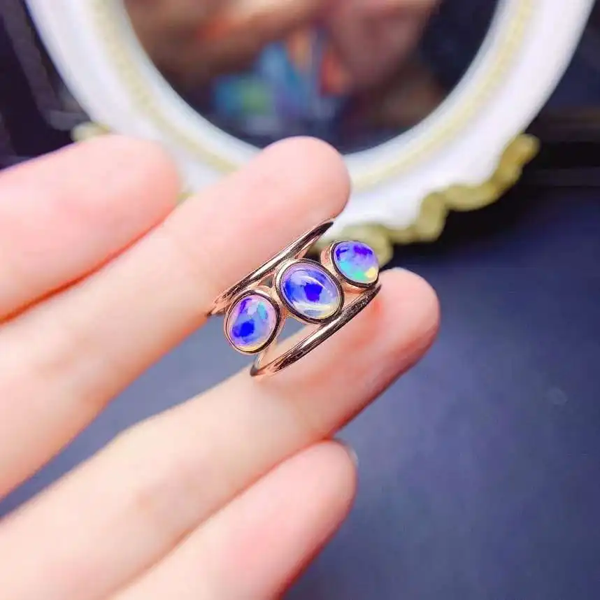 

Luxurious Retro wide circle Row Natural Multicolor opal Ring S925 Silver Natural gemstone Ring girl Women party gift Jewelry