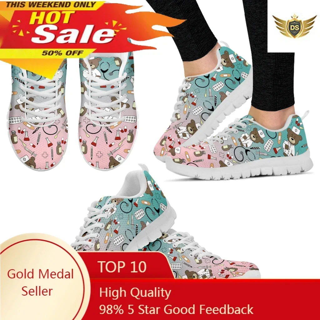 Women's Casual Sneakers Cute Medical Bear Print Flats Woman Cute Gradient Nursing Footwear Females Spring Loafers 1