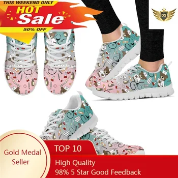Women's Casual Sneakers Cute Medical Bear Print Flats Woman Cute Gradient Nursing Footwear Females Spring Loafers 1