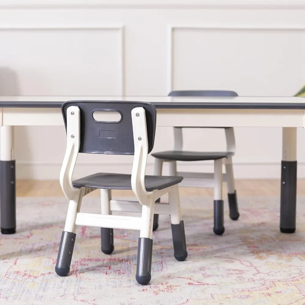 Children's table dry wipe rectangular activity table with 2 chairs, adjustable, children's furniture, grey